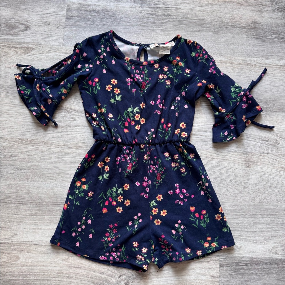 Magenta Kids Romper with Colorful Floral Print